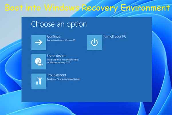 Boot into the Windows Recovery Environment as explained in Repair Step 1.
Choose the "Command Prompt" option.