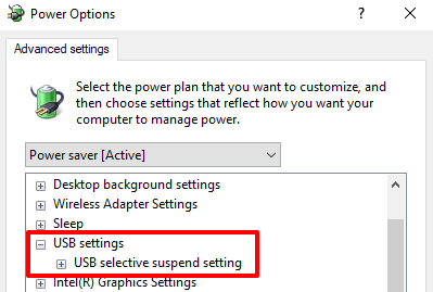 Click on Change advanced power settings.
Expand the USB settings category.