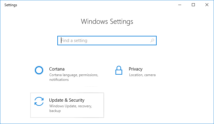 Press Windows Key + I to open the Settings app.
Click on Update & Security.