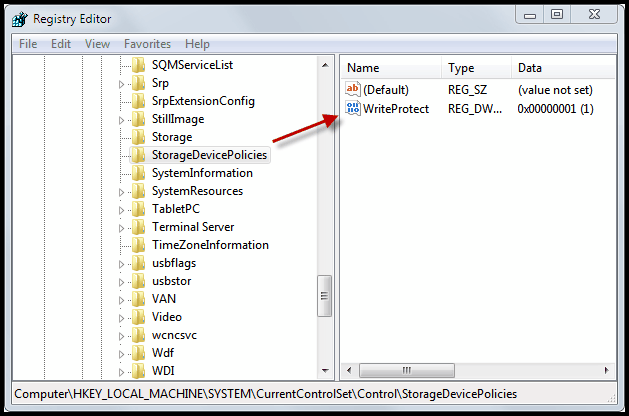 Right-click on the newly created StorageDevicePolicies key and select New > DWORD (32-bit) Value.
Name the new value WriteProtect.